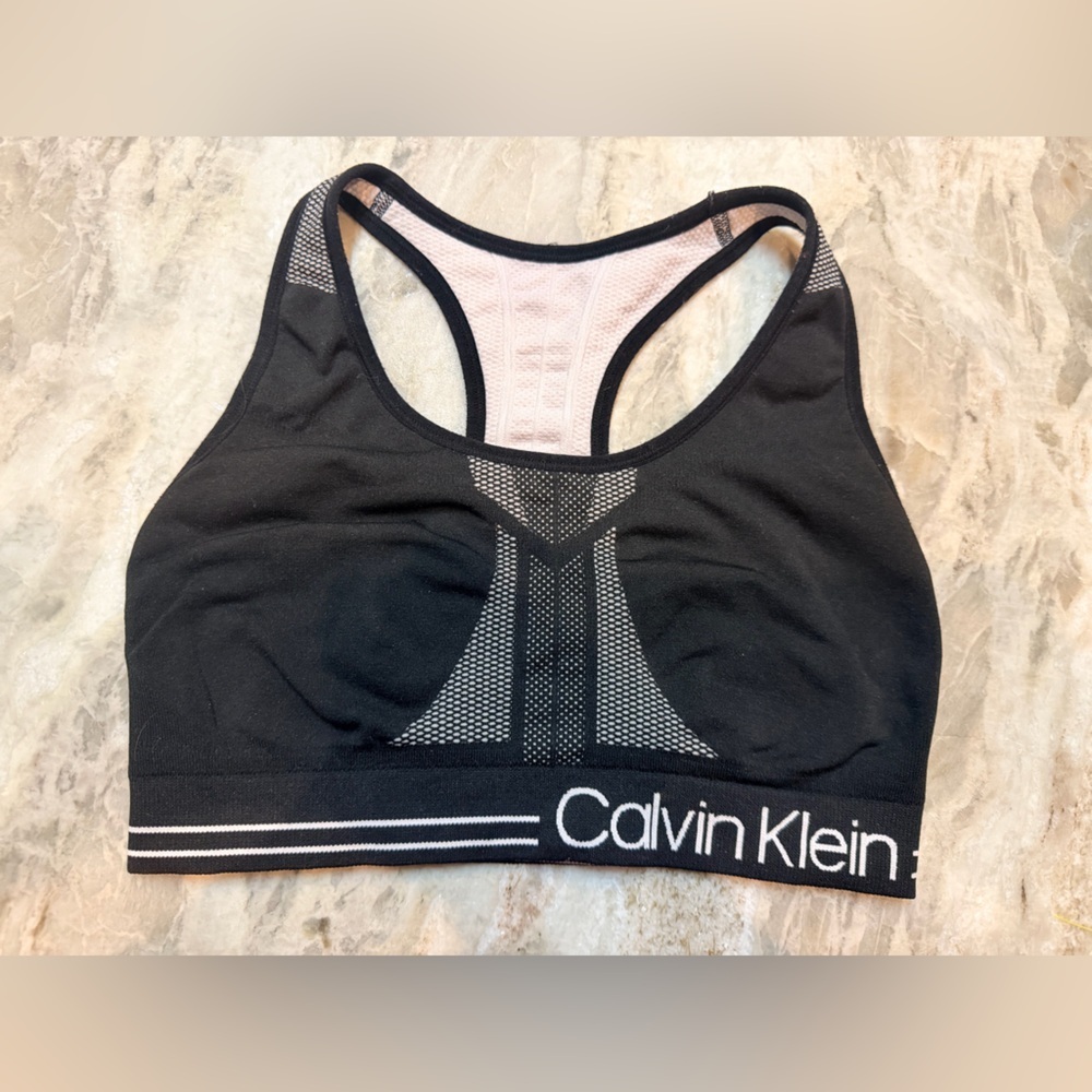 Calvin Klein Performance Sports Bra Small Black Mesh Racerback